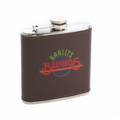 6 Oz. Stainless Steel Flask w/ Brown Genuine Leather Wrap